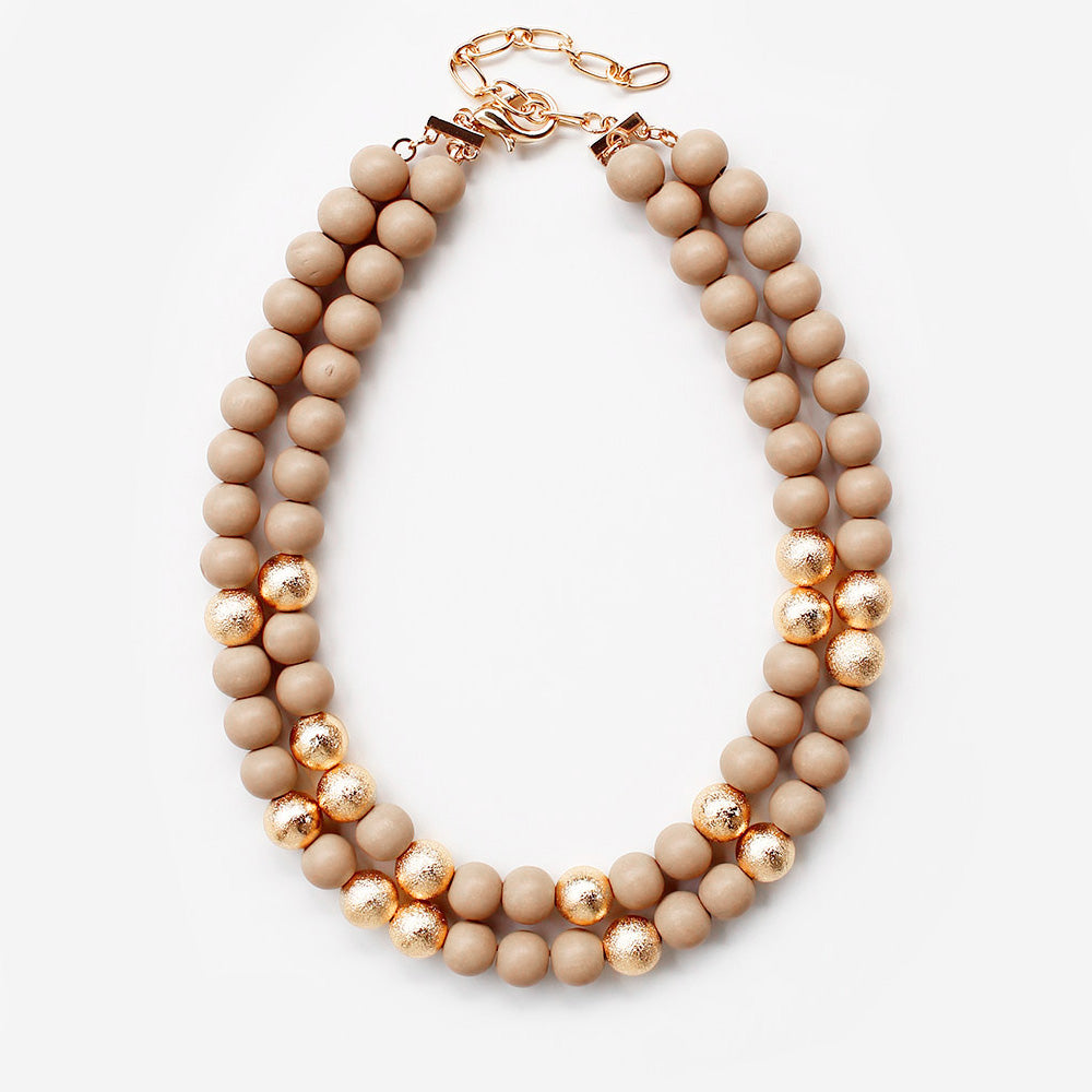 Mardi Gras Brass Metal Wood Ball Double Layered Necklace
