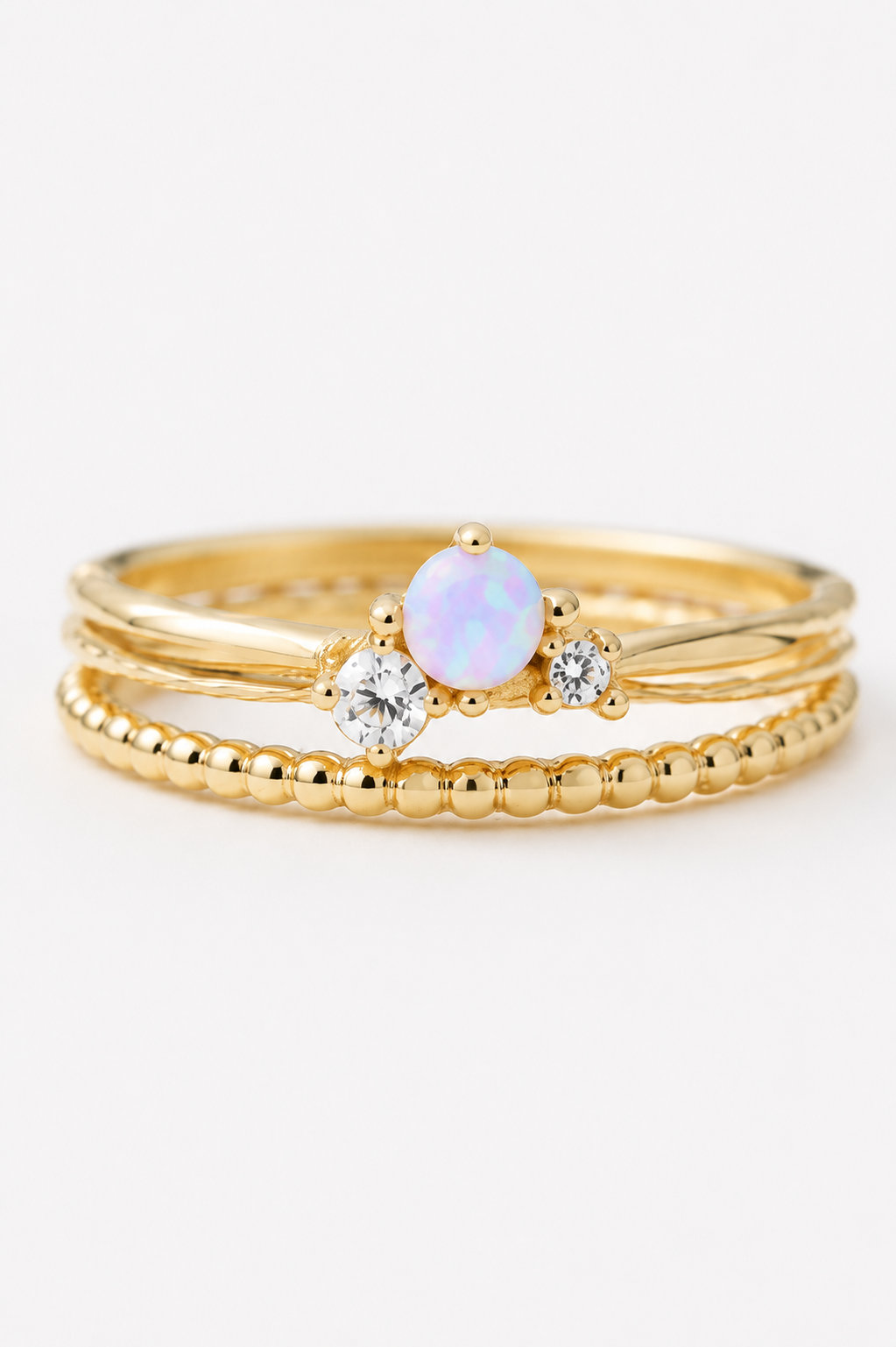 Sterling Silver Pink Opal Trio Ring