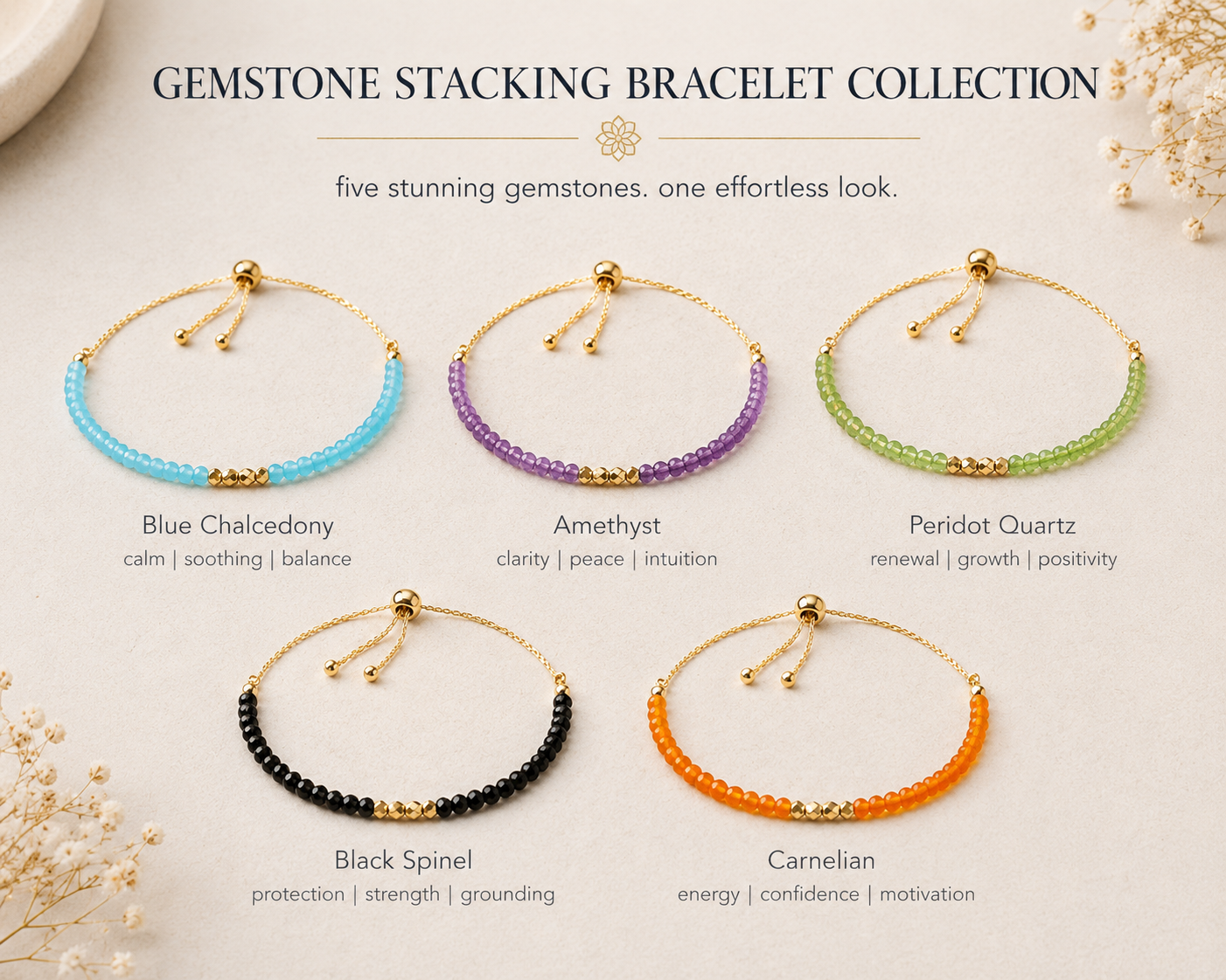 The Drew Gemstone Stacking Bracelet