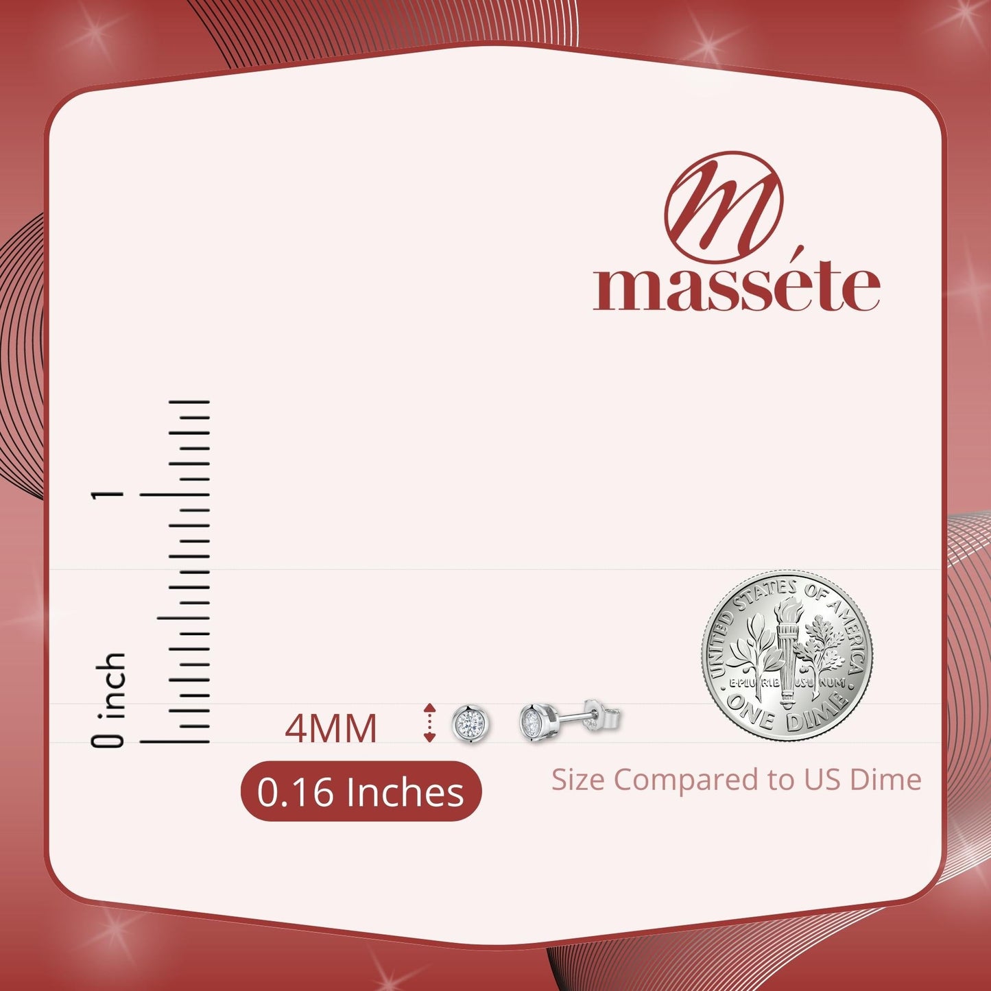 MASSETE Sterling Silver 925 Simulated Diamond Stud Post Earrings Bezel Set