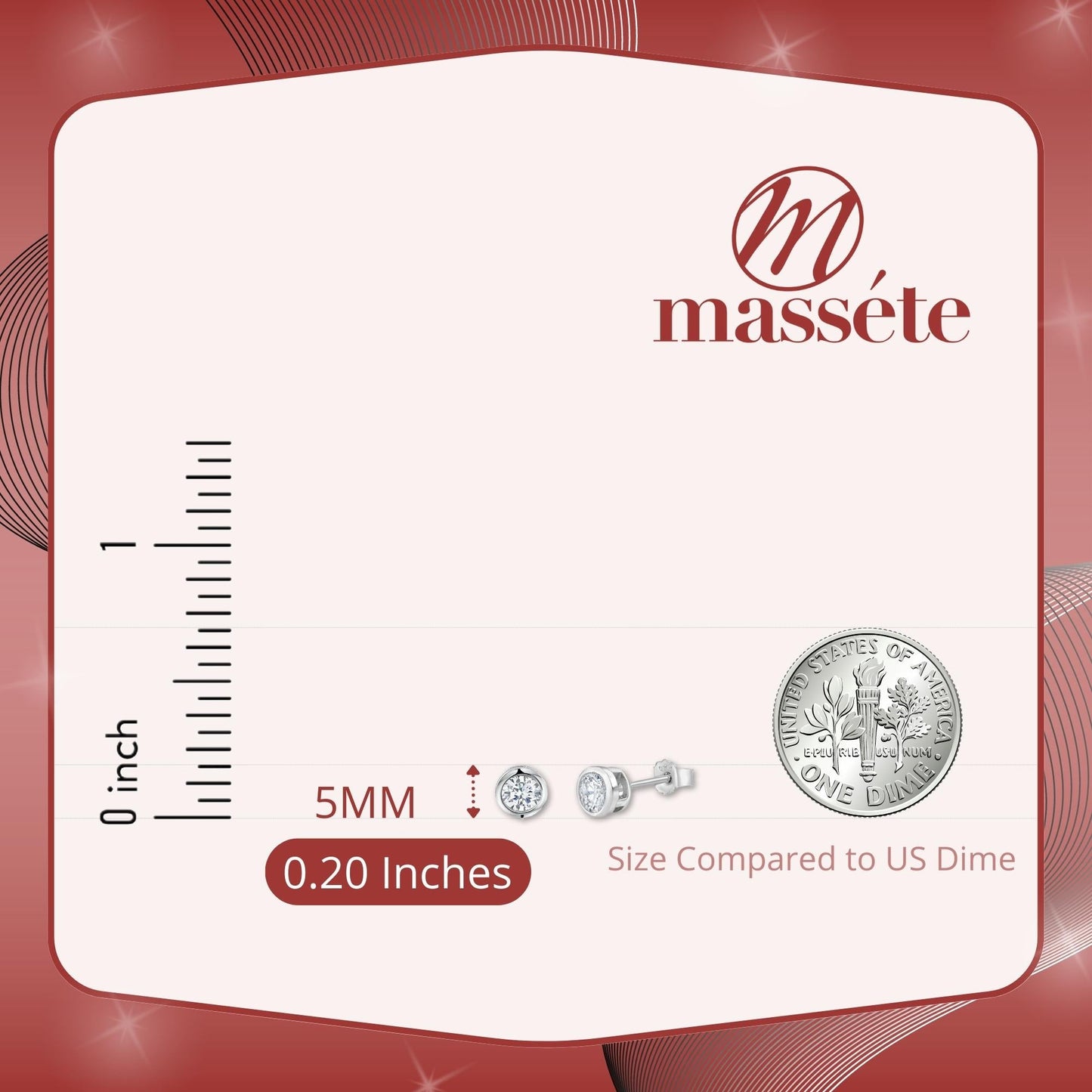 MASSETE Sterling Silver 925 Simulated Diamond Stud Post Earrings Bezel Set