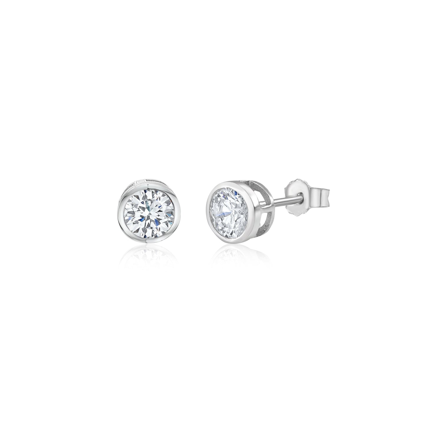 MASSETE Sterling Silver 925 Simulated Diamond Stud Post Earrings Bezel Set