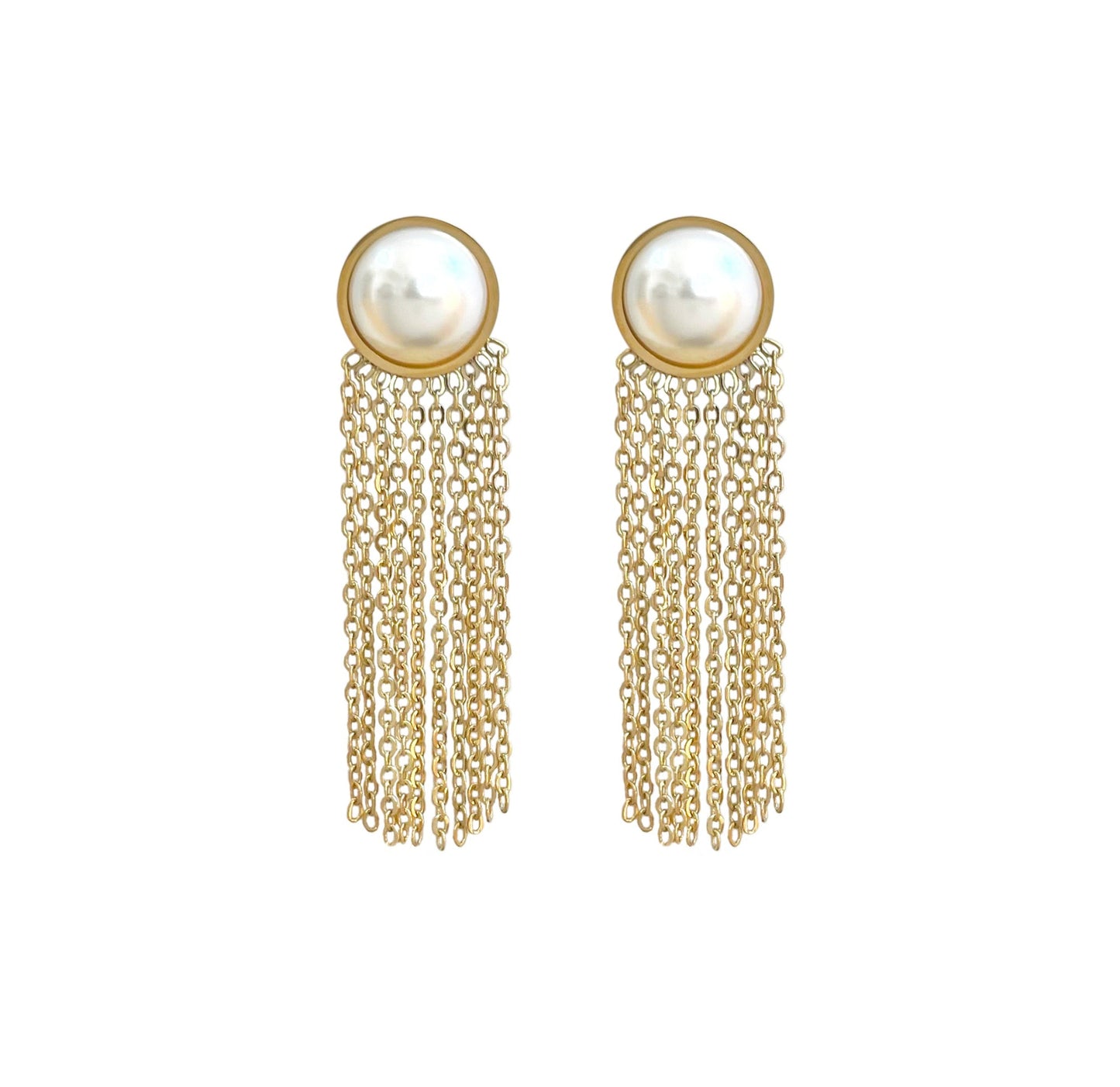 LOLITA GOLD PEARL TASSEL CHAIN EARRINGS