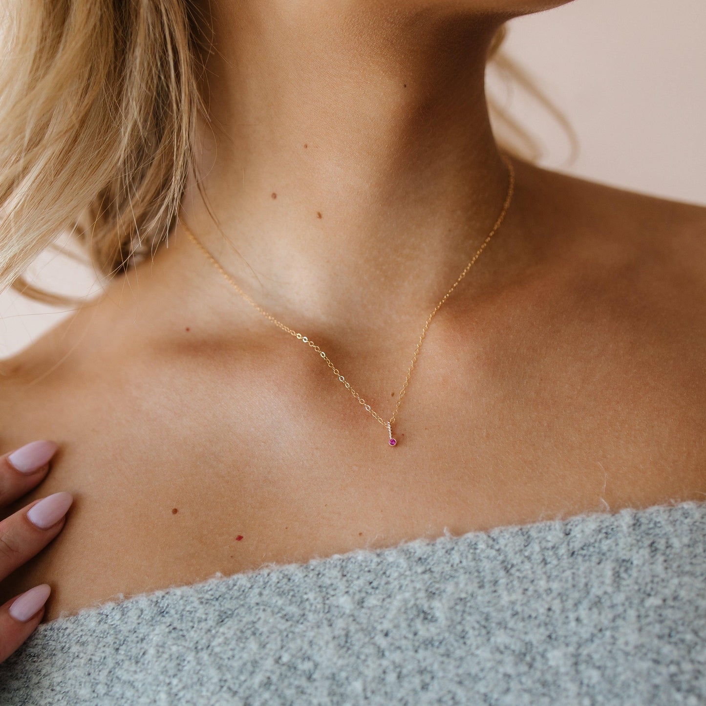 Tiny Lou Birthstone Charm Necklace • Black Onyx